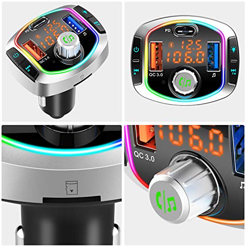 Bluetooth 5.0 FM Transmitter for Car, QC3.0+TypeC PD Fast Charge