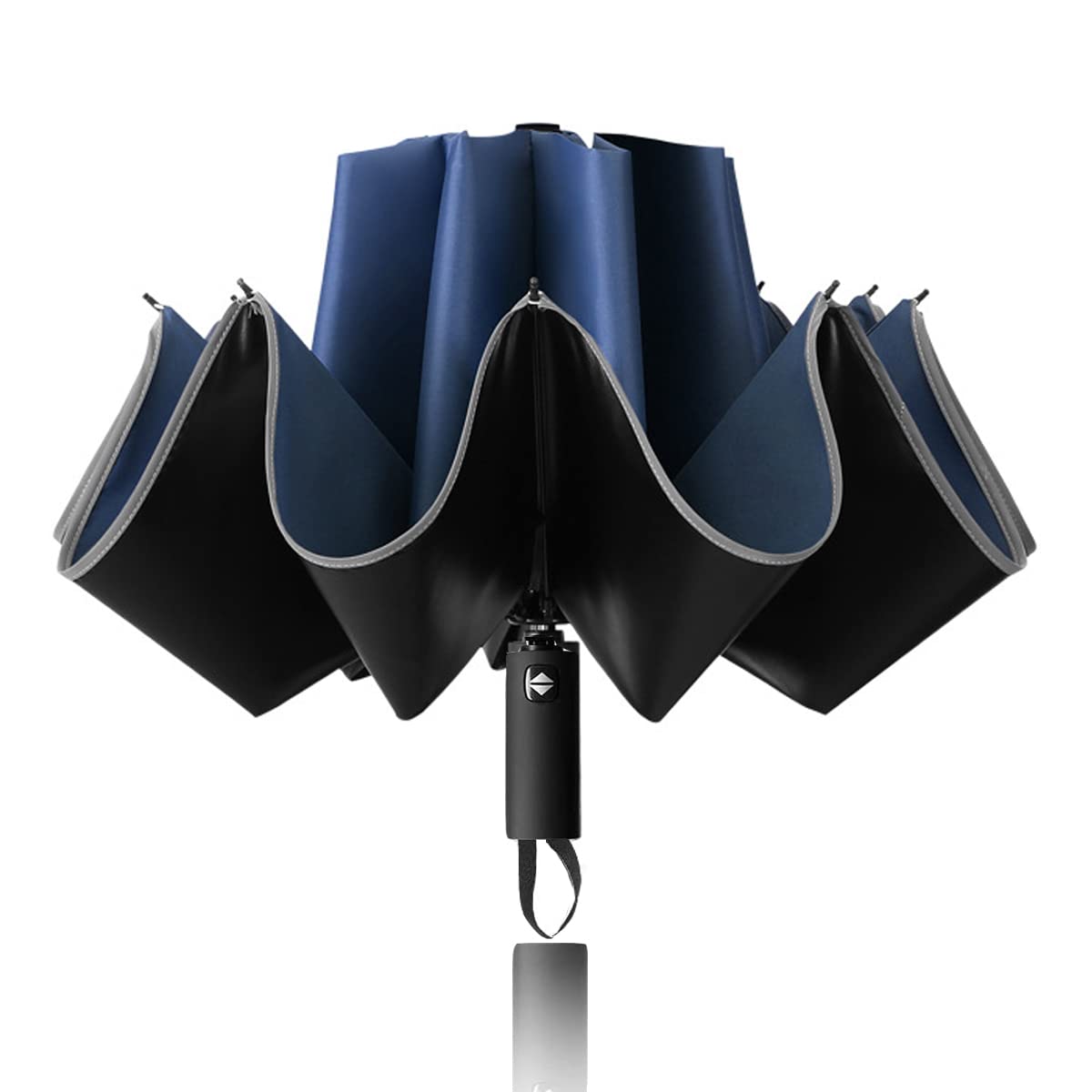 10 Ribs Inverted Folding Umbrella Windproof Travel Portable Reverse Umbrella with Reflective Stripe Auto Open and Close for Women Men Travel Outdoor (Blue)