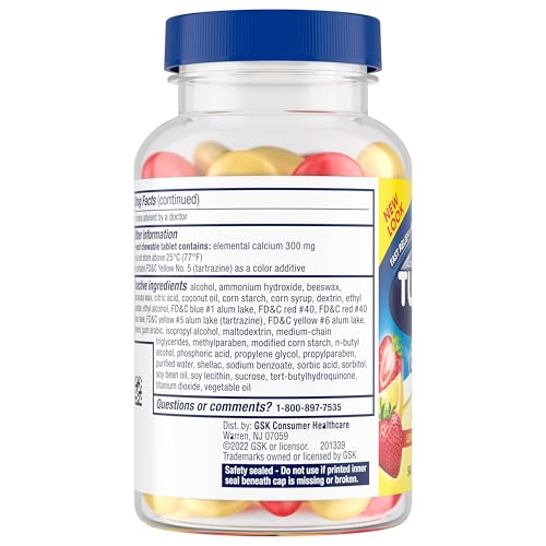 TUMS CHEWY BITES CHEWABLE ANTACID TABLETS WITH GAS RELIEF, LEMON & STRAWBERRY – 54 COUNT