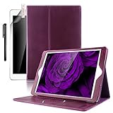 New iPad 9.7 2018/2017 Leather Case, BoriYuan Vintage Genuine Leather Smart Cover Protective Slim Folio Flip Stand for iPad 9.7 with Card Slot Magnetic Sleep/Wake+Stylus+Screen Protector (Purple)