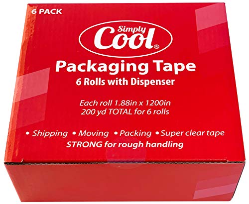 Super Clear Packing Tape with Dispenser 6 Rolls 1.88in x 1200in/33.3 yd per roll | Strong, Best for Moving Rough handling Boxes | Sealing Adhesive Industrial Packaging Shipping Mailing Office Storage