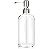 zuxzmj Clear Glass Soap Dispenser with 304 Stainless Steel Pump 17 oz for Kitchen Dish Soap and Bathroom Hand Soap Bottle