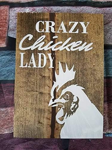 rfy9u7 Rustic Crazy Chicken Lady Rooster Farm Funny Adult Humor Wood signc