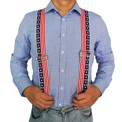 Melo Tough Men's Suspenders Fully Elastic 2 inch Wide X back Heavy Duty