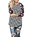 Sarin Mathews Women's Crew Neck Stripes Printed Floral 3/4 Sleeve Tops T-Shirt Black XL