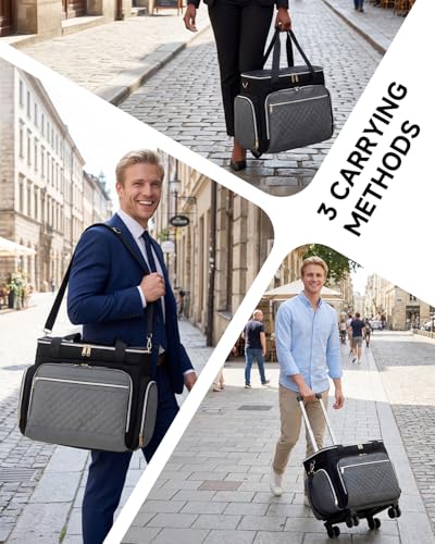 Amythe Rolling Teacher Tote Bag with Accordion File Organizer, 5 Wheels Laptop Briefcase with 15.6" Laptop Compartment, Wheeled Bag for Work, Office, Craft-Black