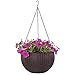 THUSIBER Hanging Basket Plastic Flower Pot Round Resin Garden Hanging Planter for Indoor Outdoor Plants 2 Pack Brown