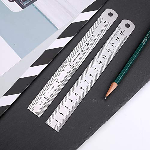 Juland 6 PCS Stainless Steel Ruler Office Metal Ruler with Convenient Storage Case Perfect Straight Edge for Easy Measurements - 6" /15CM - 20mm Wide x .0.5mmThick - Thumbnail 4