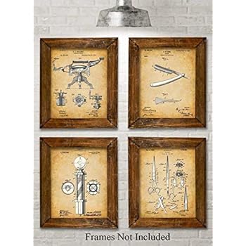Original Barber Patent Art Prints - Set of Four Photos (8x10) Unframed - Makes a Great Gift Under $20 for Barbers or Barber Shop Decor