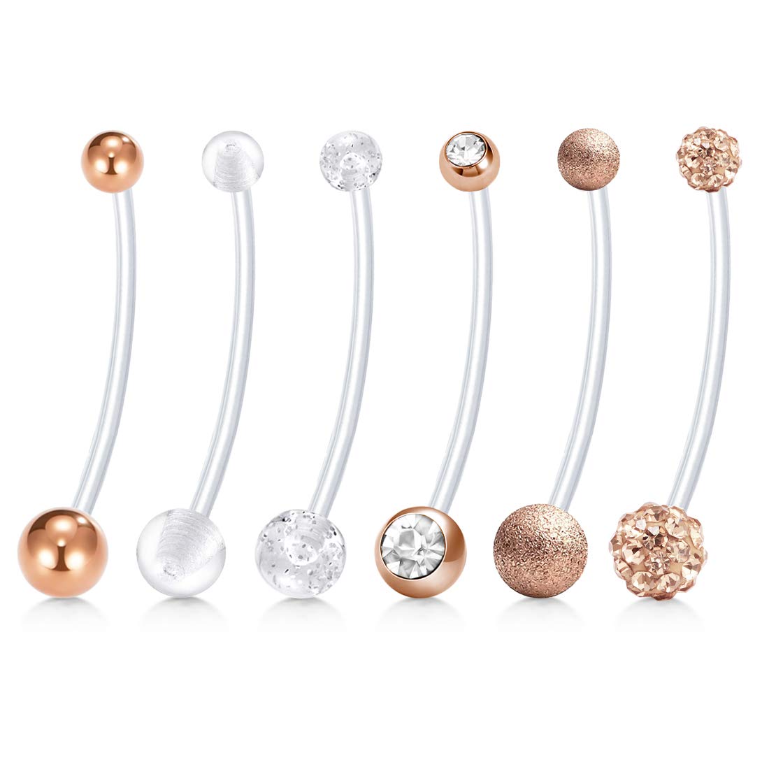 incaton Pregnancy Belly Bars – 14G Flexible Maternity Belly Bars (38mm) | 6-Pack Adjustable Navel Retainer Rose Gold Belly Jewelry