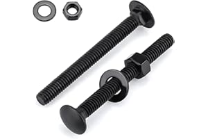 Glvaner (10 Sets) 1/4-20 x 3-1/2" Stainless Steel Carriage Bolts Screws Black and Hex Nuts & Flat Washers Black, Round Head Square Neck, 304 Stainless Steel 18-8, Full Thread Coverage