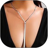 FUTIMELY Dainty Long Gold Necklace for Women,Thin Herringbone Chain Necklace,Long Lariat Necklace Body Jewelry