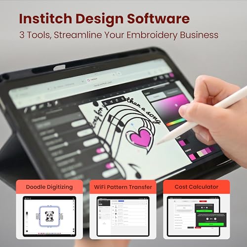 POOLIN Multi Needles Commercial Embroidery Machine with Auto Color Change, 13.8x19.7 Inch Embroidery Area, WiFi Transfer, Includes All Accessories for Hats, T-Shirts & Hoodies