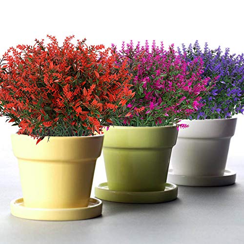 KLEMOO Artificial Lavender Flowers Plants 6 Pieces, Lifelike UV Resistant Fake Shrubs Greenery Bushes Bouquet to Brighten up Your Home Kitchen Garden Indoor Outdoor Decor(Orange Red)