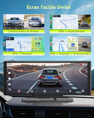 ESSGOO CarPlay Car, Supports Wireless CarPlay and Android Auto, 10.26 Inch IPS Touch Screen, 4K Front Camera and 1080P Rear View Camera, Bluetooth 5.3, GPS, FM, AUX, Mirror Link, TF Card 64G
