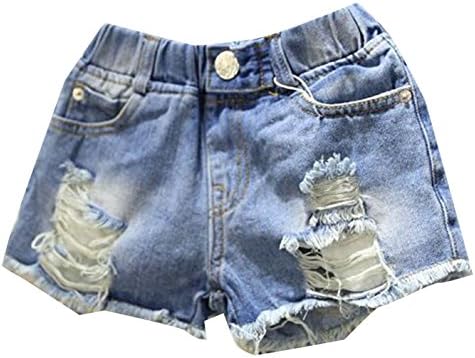 Cruiize Girl's Cut Off Elastic Waist Ripped Summer Thin Denim Shorts Blue 6X