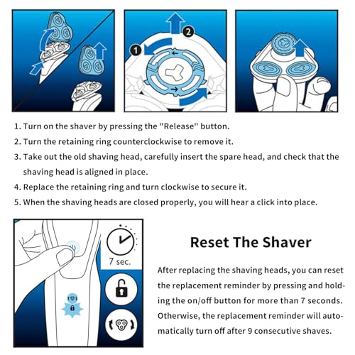 Complete replacement shaving head for Philips Norel*o Series 7000 shaving heads, model SH70.Metal scroll buckle and enhanced double-layer precision blades