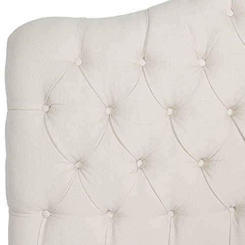 Martinique Upholstered Adjustable Headboard Panel with Solid Wood Frame and Button-Tufted Design, Ivory Finish, Twin