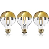 TORCHSTAR Dimmable Half Chrome Light Bulb, 7W (75W Eqv.), Anti Glare LED Light Bulbs, UL Listed, E26 Gold Dipped Bulb, G25 Gl
