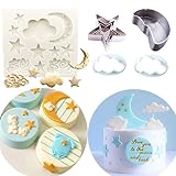 Set of 10 JeVenis Twinkle Twinkle Little Star Cake Decoration Stars Mold Cloud Mold Moon Mold for 1st Birthday Cake Decoration First birthday Cake Topper
