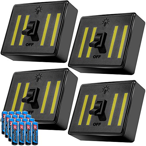 LED Night Light Switch 4 Pack, Kasonic COB Super Bright Technology 400 Lumens; Cordless Emergency Lights; Battery (Included) Operated with Magnetic Sticker for Wardrobe, Camping, Kitchen, Garage
