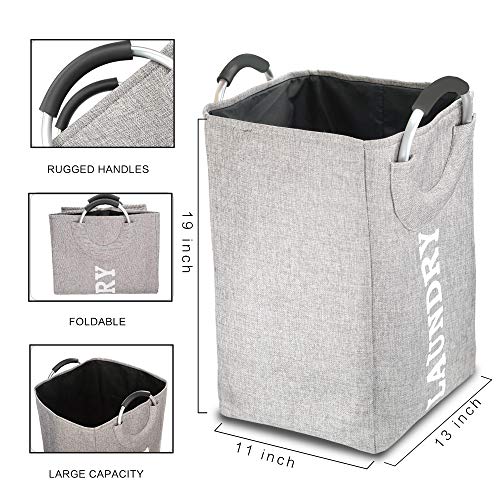 Laundry Basket, Laundry Hamper Bag with Handles, Collapsible Clothes Hamper Basket Foldable for Washing Large Storage, Space-Saving Soft Grip, Stand on own, Gray