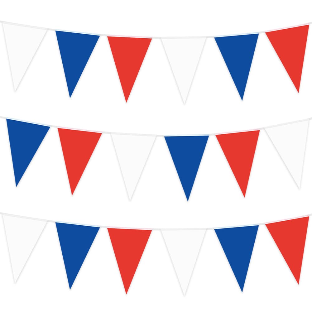 36M Union Jack Color Bunting Banner,100pcs Red Blue White Colors Triangle Flags Garland Indoor Outdoor String Banner for National Day Parades Royal Party Sport Celebration Birthday Wedding Decorations