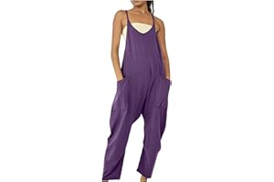 yelldesk Women's Casual Loose Overalls Jumpsuits Summer One Piece Sleeveless Wide Leg Long Pant Rompers With Pockets
