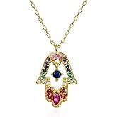 Alef Bet by Paula Colorful Gold Hamsa Necklace for Women - Lucky Evil Eye Pendant with Vibrant Gemstones