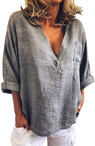 ZOMUSAR Women Blouse, Plus Size Women Fashion Casual V-Neck Button Pocket Blouse T-Shirt Tops S-XL