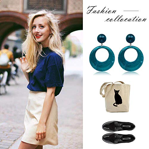 Acrylic Earrings for Women Drop Dangle Leaf Earrings Resin Minimalist Bohemian Statement Jewelry (Hoop-Blue)