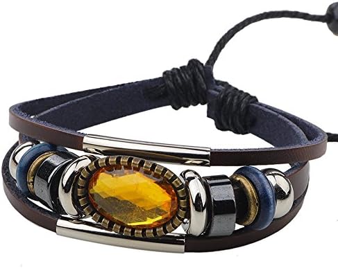 Popular Style The Elliptical Shape Stones Leather Bracelet Beads and Alloy Accessories Adjustable Cuff Charm Bangle