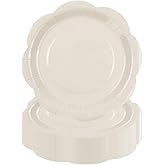 KFJBPB 50 Pack Ivory Paper Plates 7 Inch, Disposable Cream Scalloped Plates Cake Dessert Plate for Dinner Baby Shower Wedding Bridal Shower Birthday Party Supplies (Ivory, 7 inch)