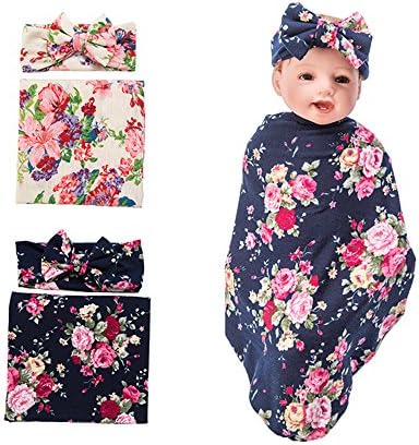 SHELLBOBO 2Pcs/lot Baby Cotton Swaddling &amp; Receiving Blanket Hair Bow Headband (pink)