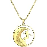 sunglnl Coin Necklaces For Women, 14k Gold Plated Hollow Surfer Necklace Stainless Steel Metallic Style Minimalism Statement Jewelry Gift