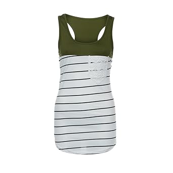 HUYURI Sommer Damen Basic Fashion Streifen Spitze Tasche Tank Top ärmellose Tops