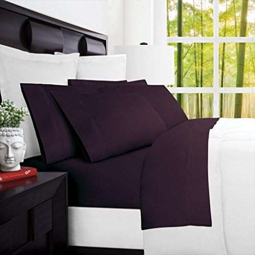 Mandarin Home Luxury 100 Percent Rayon Derived From Bamboo Bed Sheets - Eco-friendly, Hypoallergenic and Wrinkle Resistant - 4-Piece - (Cal King, Purple)