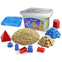 CoolSand Deluxe Bucket - Castle Edition - Set Includes: 2 Pounds Moldable Indoor Play Sand, Shaping Molds, Inflatable Sandbox & Storage Bucket