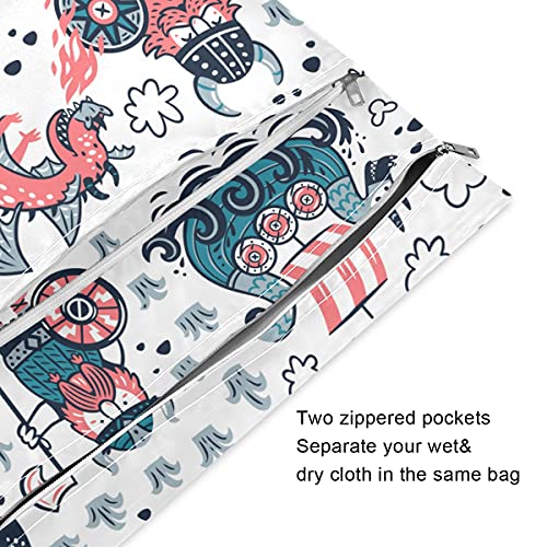 MAHU Wet Dry Bag 2 Pack Viking Dragon Tree Soldier Waterproof Kids Baby