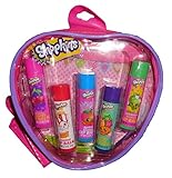 Shopkins Lip Balm 5 Scented Tubes Set & Reusable Wristlet Bag