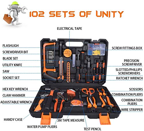 FUNINGEEK Universal Werkzeugkoffer 102-teilig Haushalts-Metallkiste Werkzeug mit Griff für Home Cordless Repair Kit Tool… – Bild 3