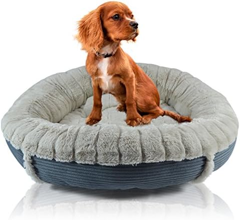 Round Corduroy Cuddler Pet Bed for Dogs &amp; Cats by Cozy Cuddlerz|Deluxe, Ultra Soft &amp; Super Cozy Bed Filled with 100% Recycled Fibers| Available In Navy, Grey, Brown, Burgundy |2 Sizes (31x9, Gray)