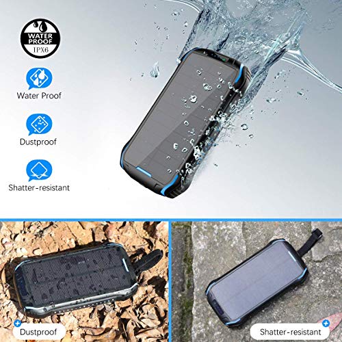 Solar Charger 26800mAh Qi Wireless Portable Solar Power Bank External Backup Battery with 4 Outputs & Dual Inputs Type-C Huge Capacity Phone Charger for Smartphones, 18LED Flashlights for Outdoor
