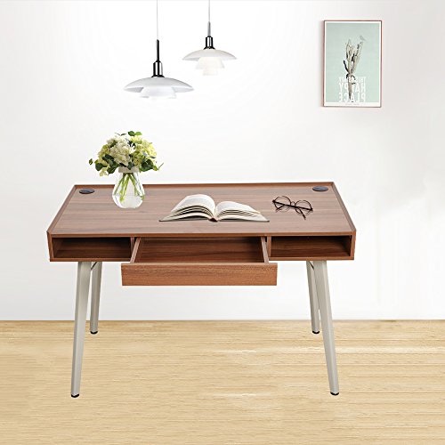 KARMAS PRODUCT 47" Home Office Computer Desk with Drawer,Simple Stylish Design PC Laptop Writing Study Table Multipurpose Workstation Retro Furniture,Wood&Metal,Brown