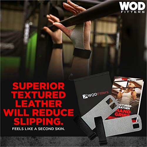 WODFitters Textured Leather Hand Grips for Cross Training, Kettlebells, Powerlifting, Chin Ups, Pull Ups, WODs & Gymnastics - One Pair with Carrying P - Thumbnail 3