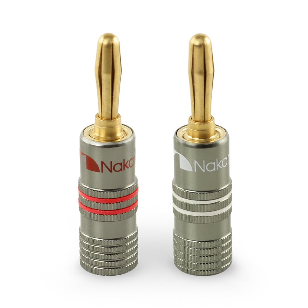 Nakamichi Ultimate Series 24k Gold Plated Beryllium Red Copper Banana Plug 12 AWG - 18 AWG Gauge Size 4mm for Speakers Amplifier Hi-Fi Stereo Receiver Audio Wire Cable Connector 2 Pcs (1-Pair)