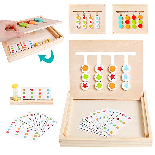 Montessori Learning Toys Slide Puzzle Color and Shape Matching Logic Puzzles for Kids, Preschool Educational Wooden Brain Teasers Toy for Child Kids Age 3 4 5 6 7 - Thumbnail 7