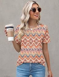 Kistore Crew Neck Tops for Women Comfy Boho Floral