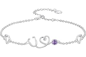 Dorunmo Stethoscope Bracelet 925 Sterling Silver Nurse Stethoscope Bracelet with Birthstone Graduation Jewelry Gifts for Nurse Doctor Medical Student