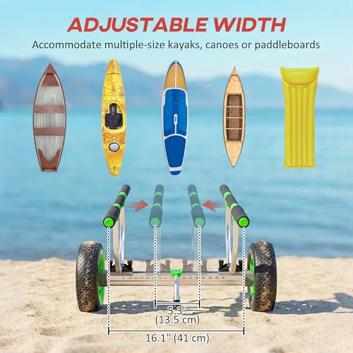 Soozier Heavy Duty Kayak Cart, 220 lbs Capacity Canoe Trolley Cart with Adjustable Width, 10'' Flat-Free Wheels and Tie-Down Straps, for Canoes Paddleboards Boats